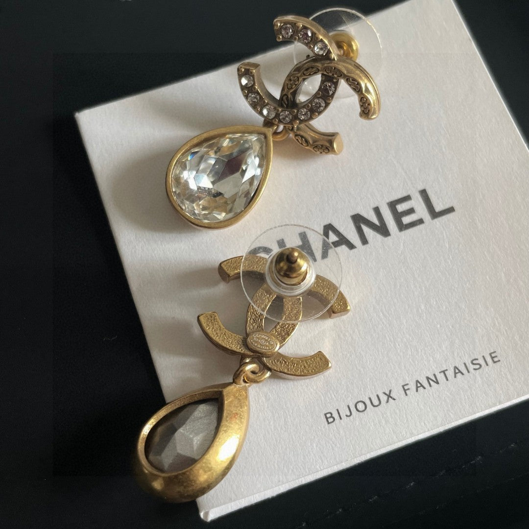 Double-C Emblem Crystal-Accent Statement Earrings – Design 015 close-up detail