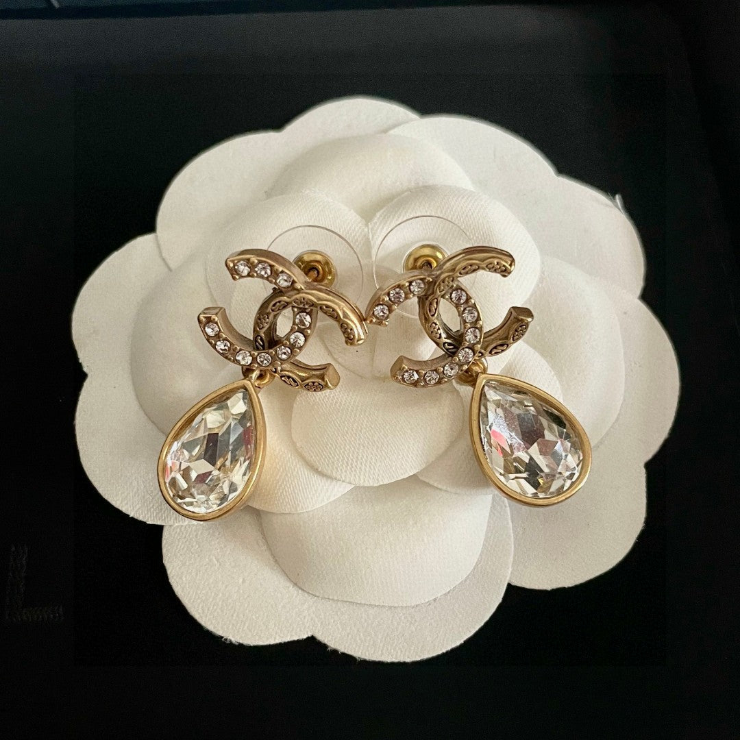 Double-C Emblem Crystal-Accent Statement Earrings – Design 015 styled product view