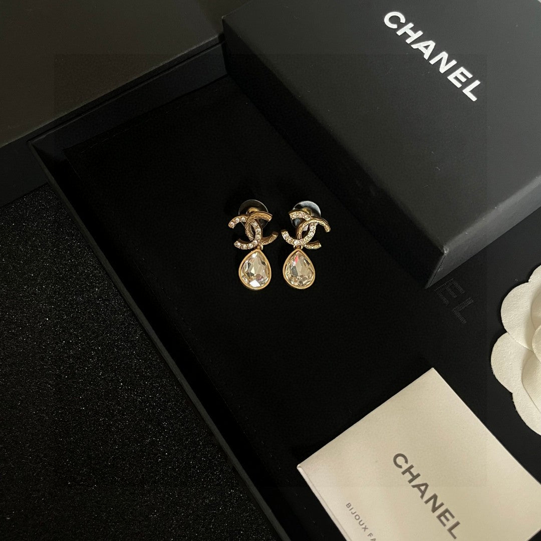 Double-C Emblem Crystal-Accent Statement Earrings – Design 015 detail view