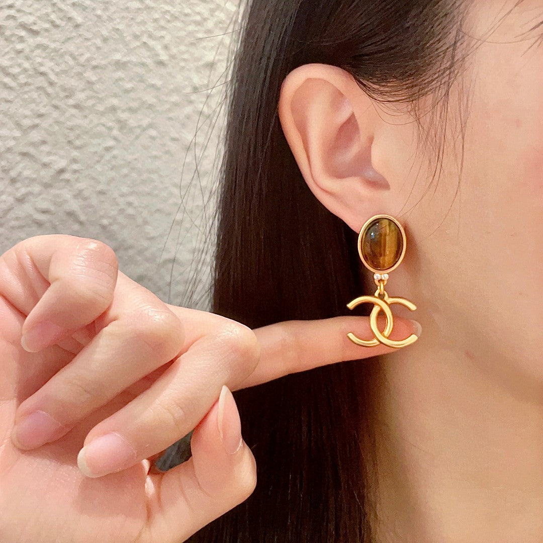 Double-C Emblem Statement Earrings in Polished Metal-Tone – Design 025 front product view