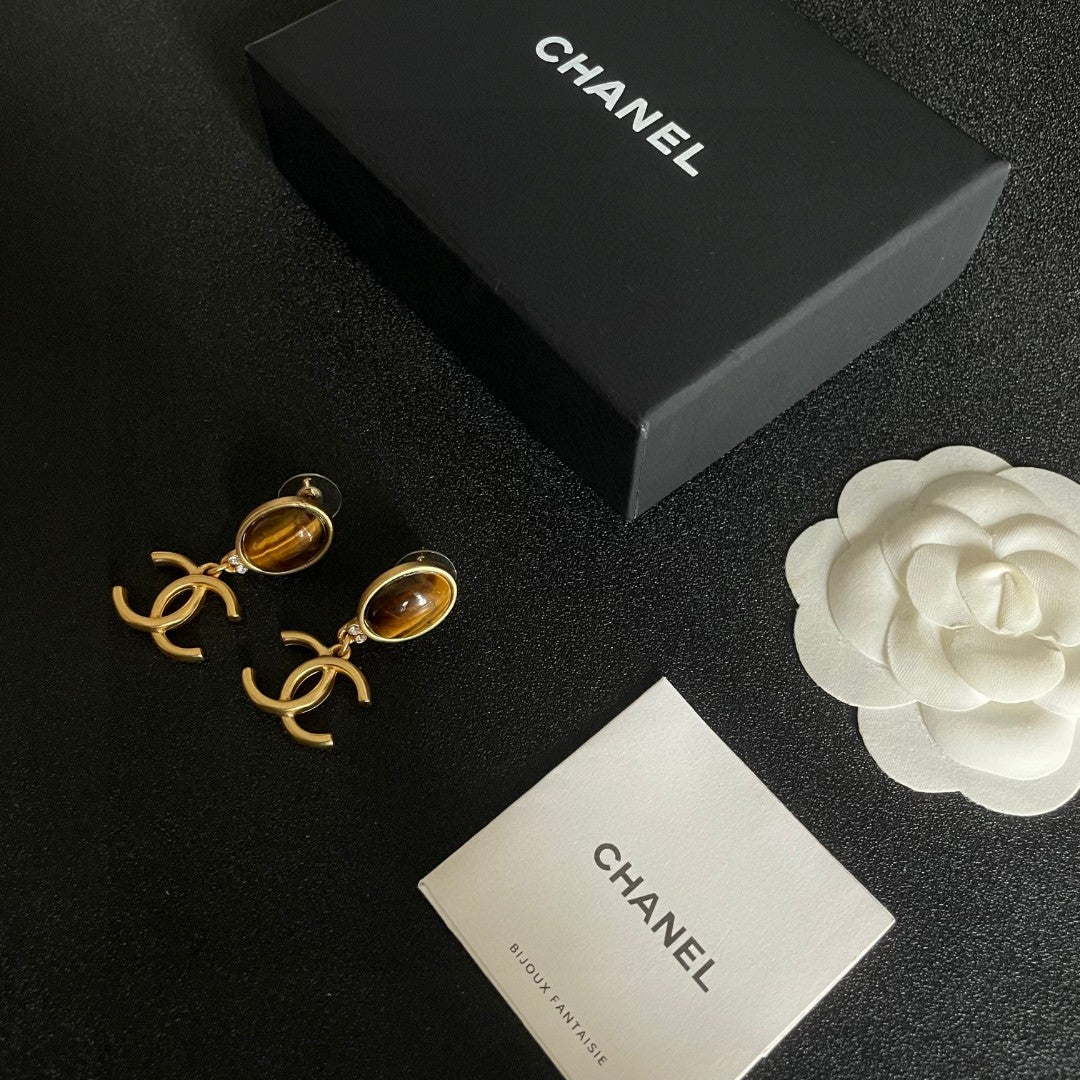 Double-C Emblem Statement Earrings in Polished Metal-Tone – Design 025 close-up detail