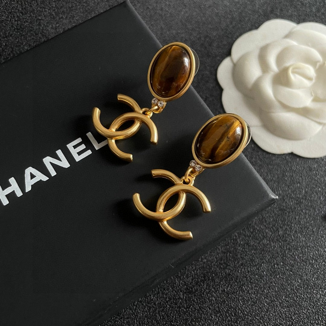 Double-C Emblem Statement Earrings in Polished Metal-Tone – Design 025 detail view