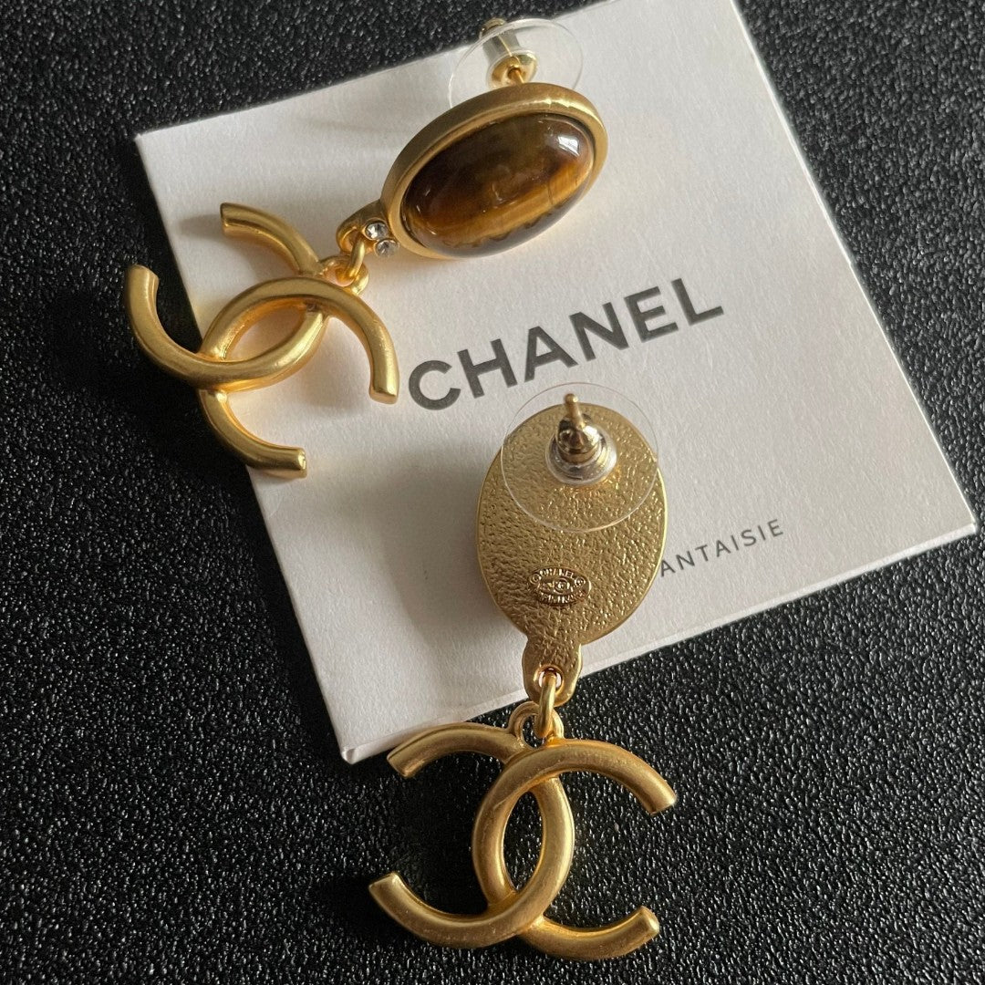 Double-C Emblem Statement Earrings in Polished Metal-Tone – Design 025 main product view