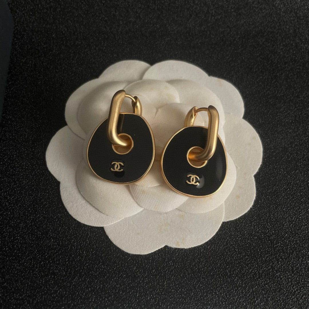 Double-C Emblem Statement Earrings in Polished Metal-Tone – Design 019 front product view