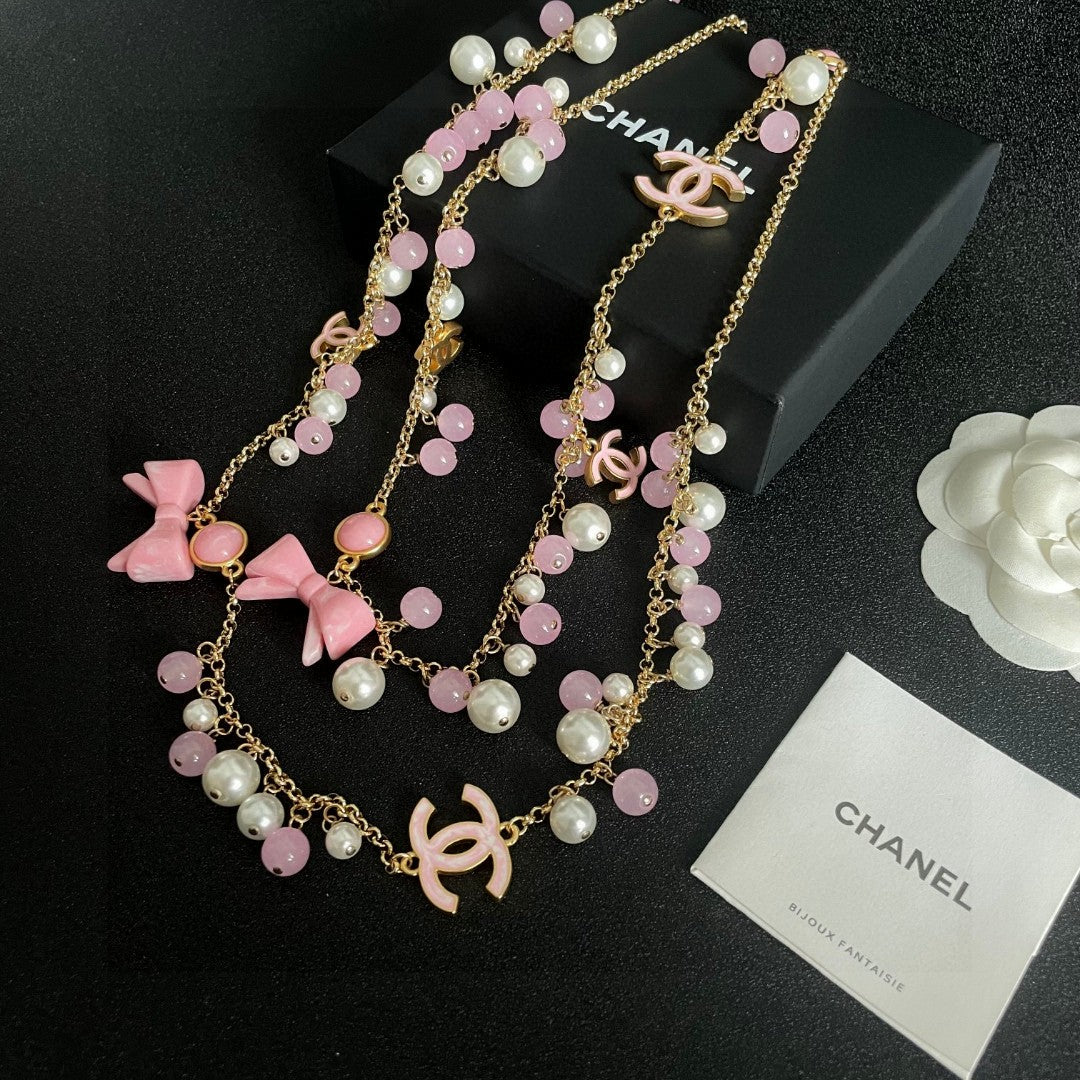 Double-C Emblem Pearl-Detail Pendant Necklace – Pearl Detail – Design 029 styled product view