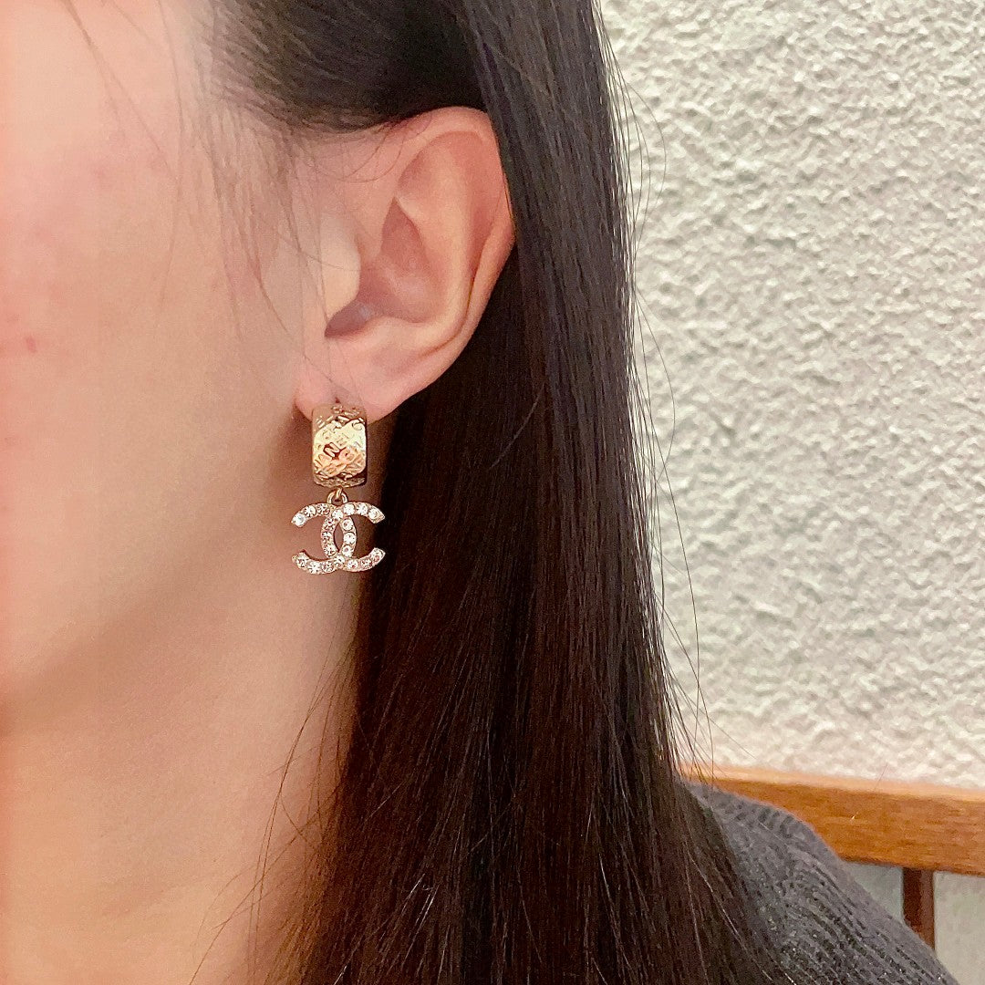 Double-C Emblem Crystal-Accent Statement Earrings – Design 011 detail view
