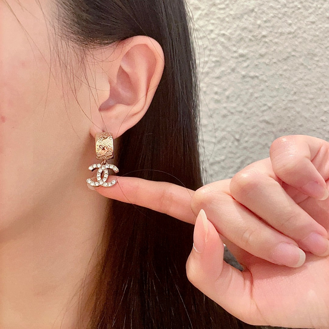 Double-C Emblem Crystal-Accent Statement Earrings – Design 011 front product view