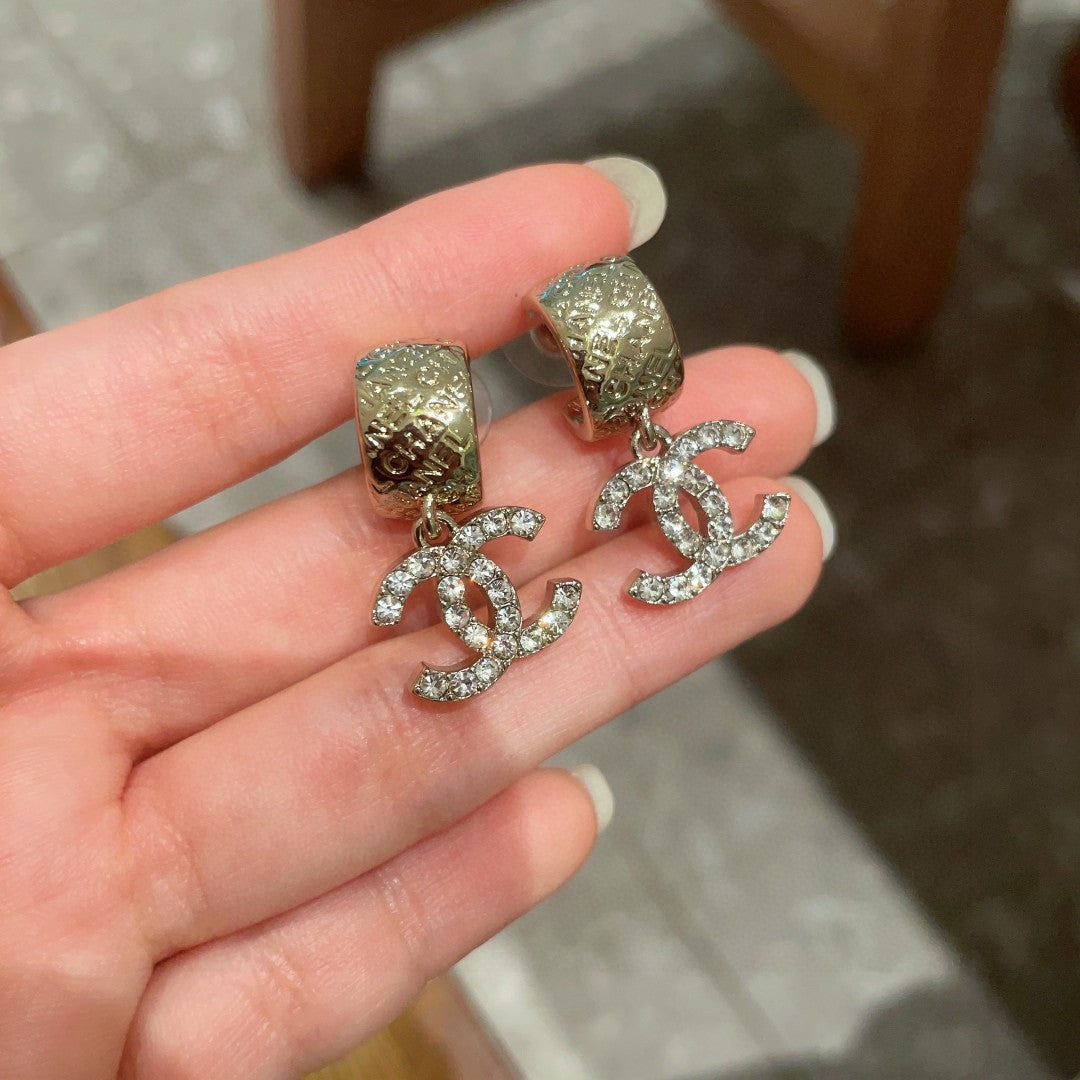 Double-C Emblem Crystal-Accent Statement Earrings – Design 011 side detail