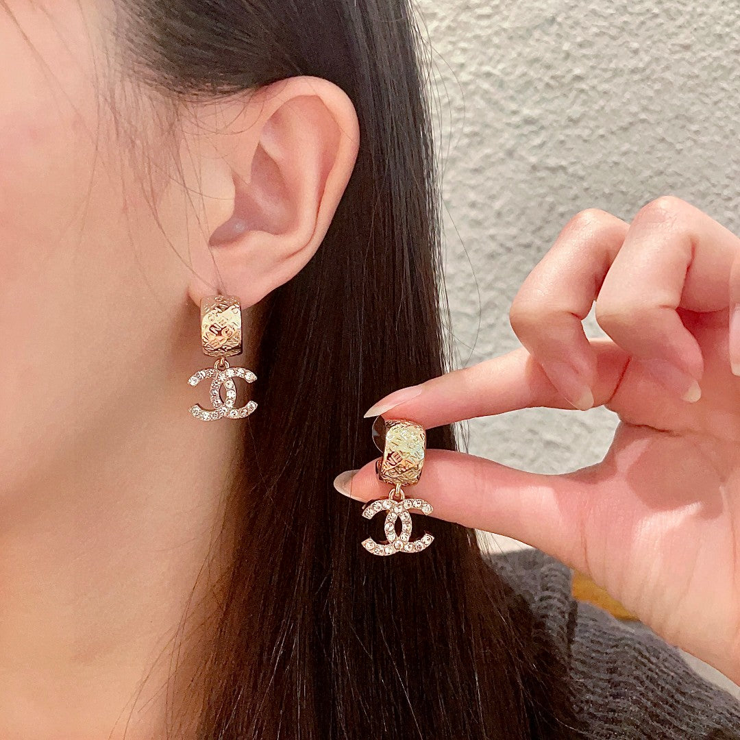 Double-C Emblem Crystal-Accent Statement Earrings – Design 011 main product view