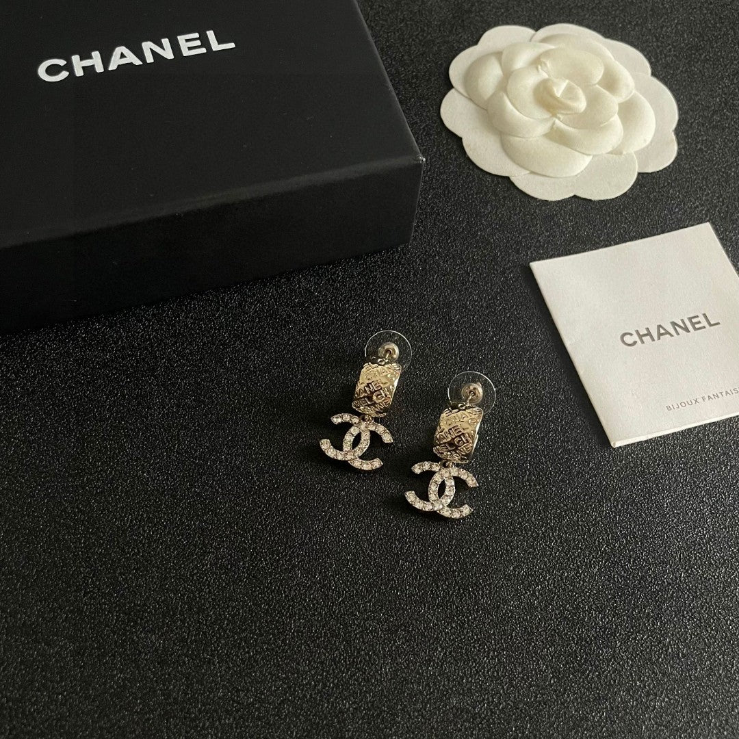 Double-C Emblem Crystal-Accent Statement Earrings – Design 011 styled product view