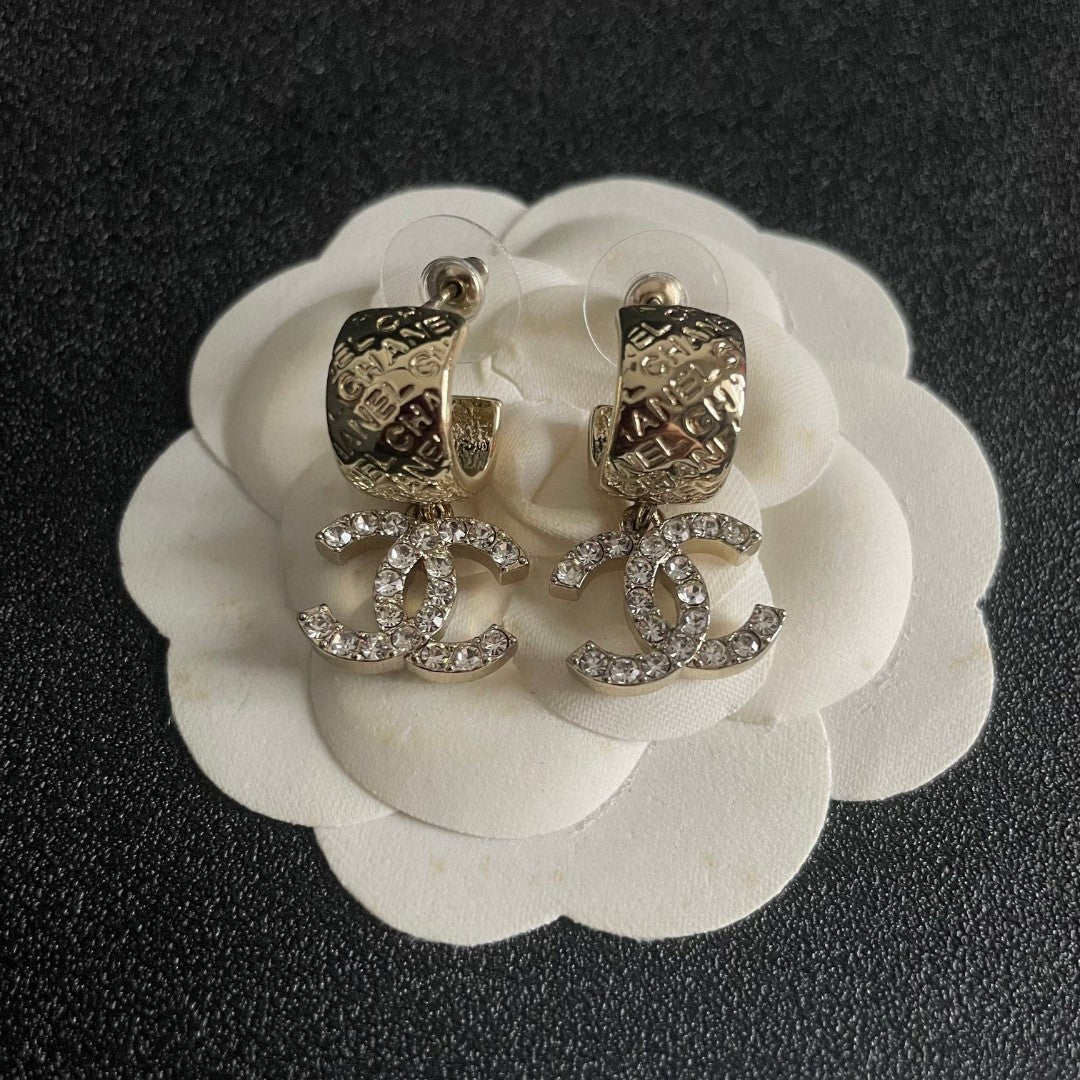 Double-C Emblem Crystal-Accent Statement Earrings – Design 011 front product view