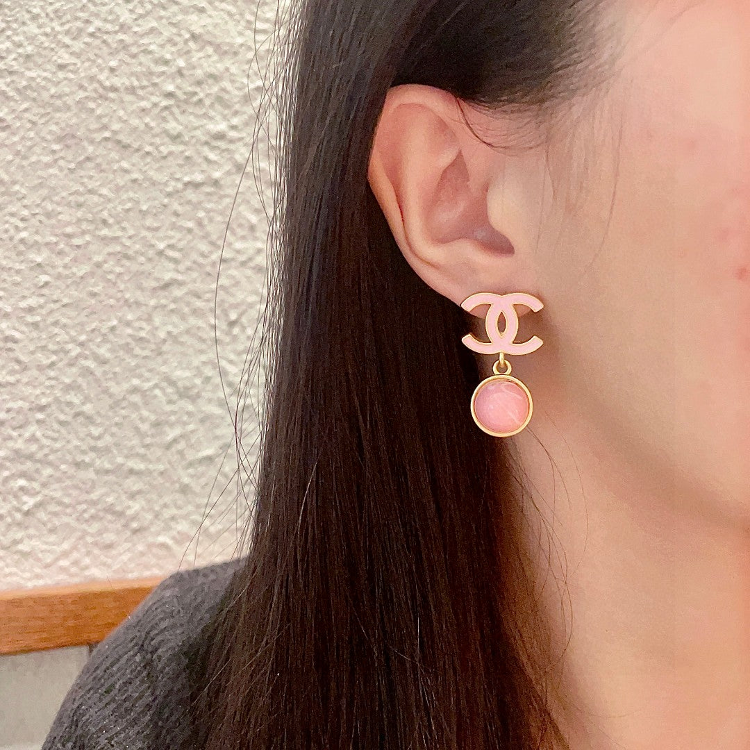 Double-C Emblem Statement Earrings in Polished Metal-Tone – Design 017 detail view
