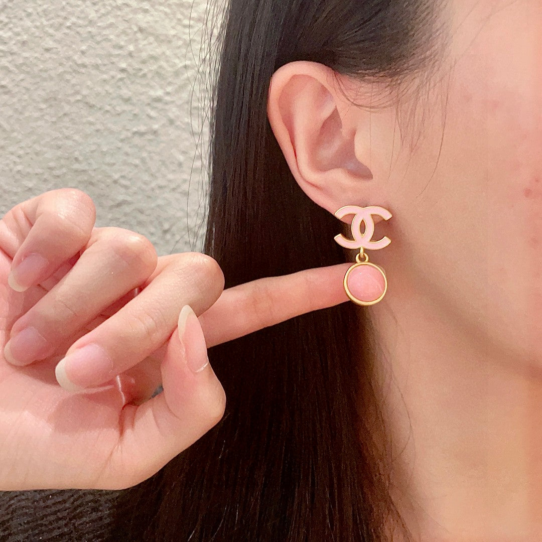 Double-C Emblem Statement Earrings in Polished Metal-Tone – Design 017 front product view