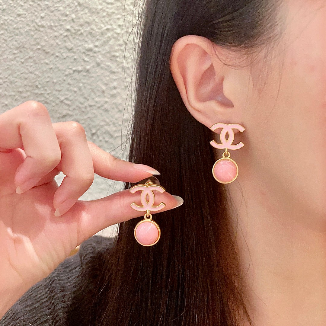 Double-C Emblem Statement Earrings in Polished Metal-Tone – Design 017 main product view