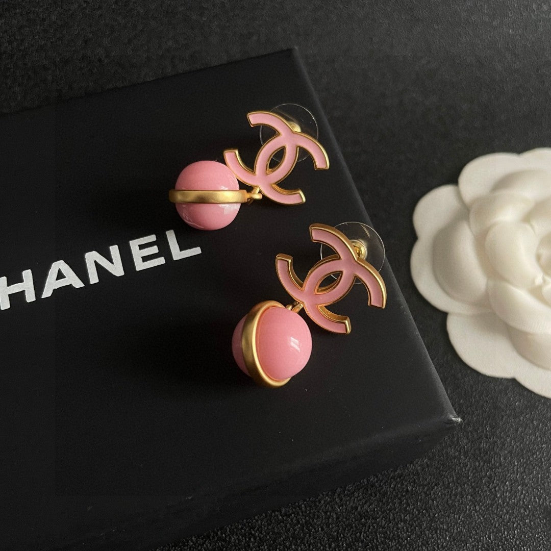 Double-C Emblem Statement Earrings in Polished Metal-Tone – Design 017 detail view