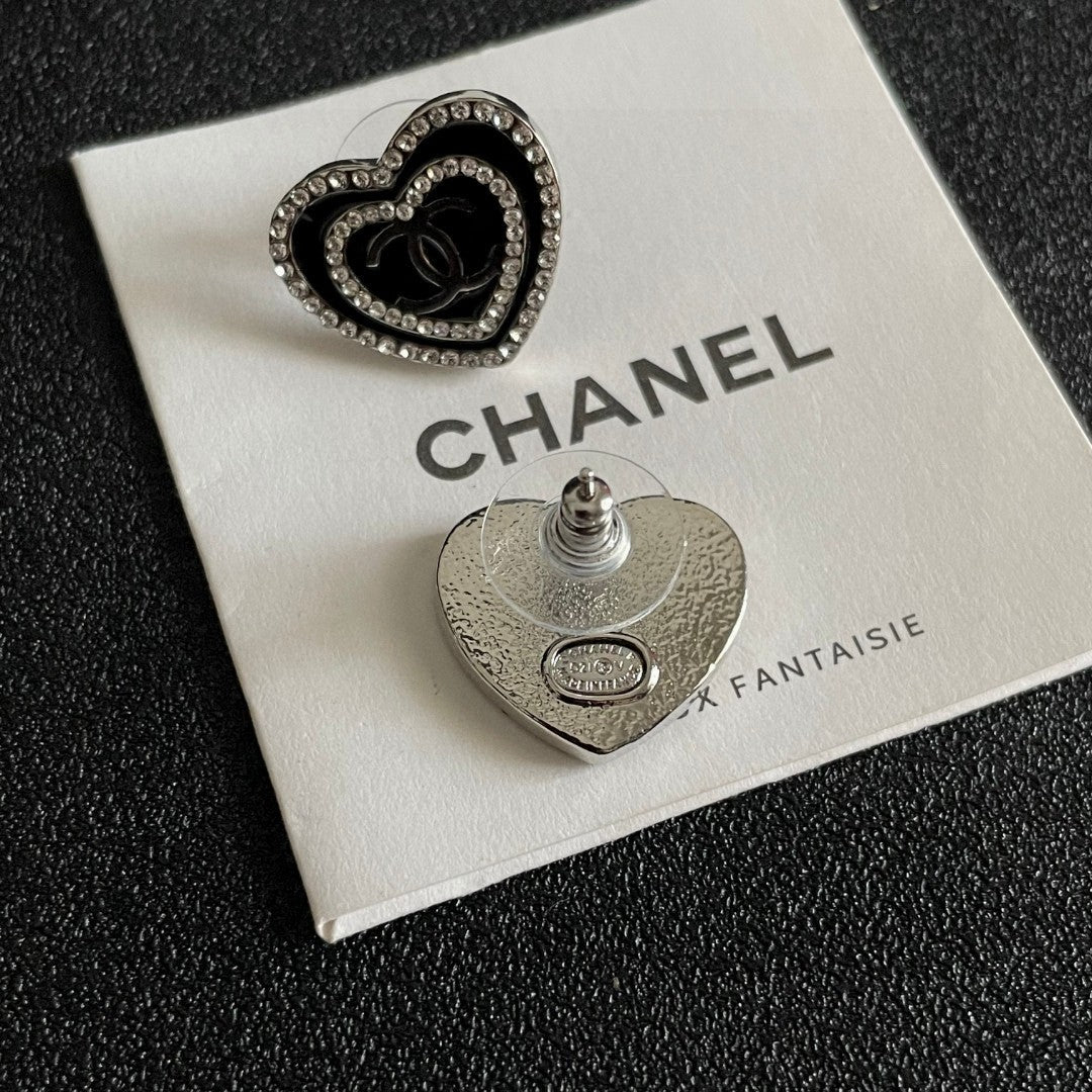 Double-C Emblem Crystal-Accent Stud Earrings – Heart Detail main product view