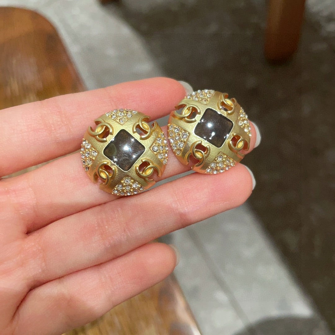 Double-C Emblem Crystal-Accent Stud Earrings – Design 016 side detail