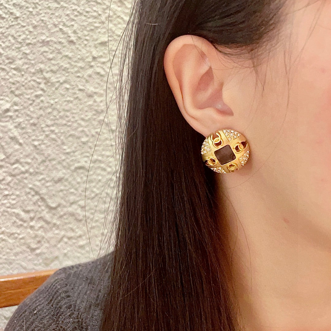 Double-C Emblem Crystal-Accent Stud Earrings – Design 016 detail view