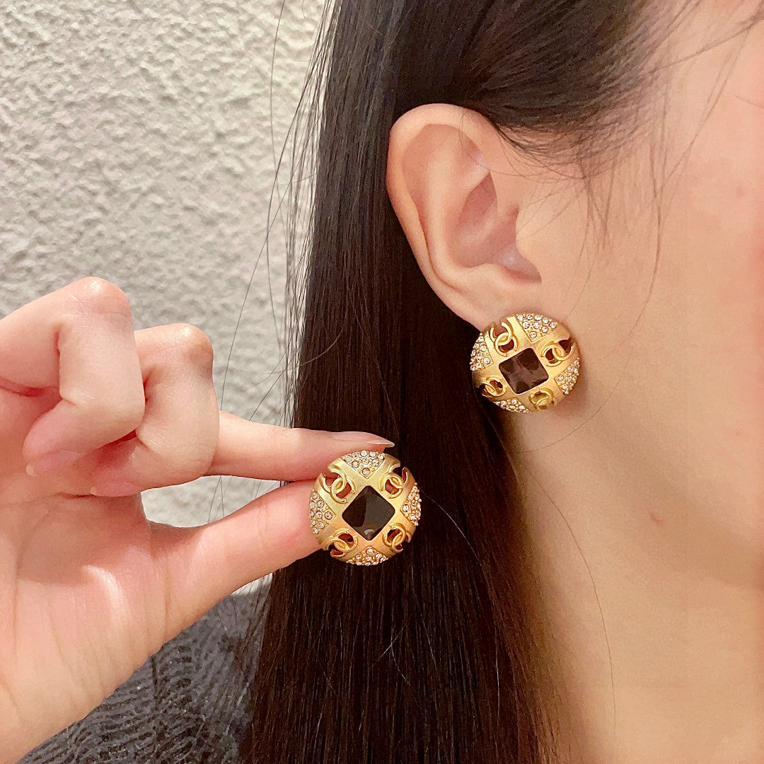 Double-C Emblem Crystal-Accent Stud Earrings – Design 016 main product view