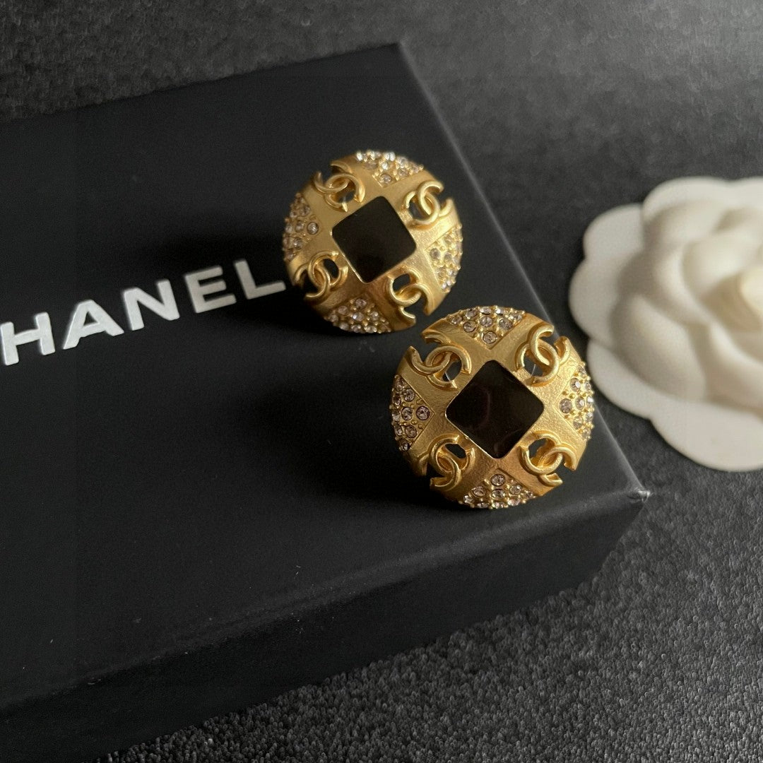 Double-C Emblem Crystal-Accent Stud Earrings – Design 016 detail view