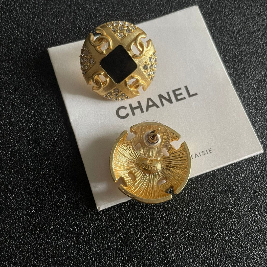 Double-C Emblem Crystal-Accent Stud Earrings – Design 016 main product view