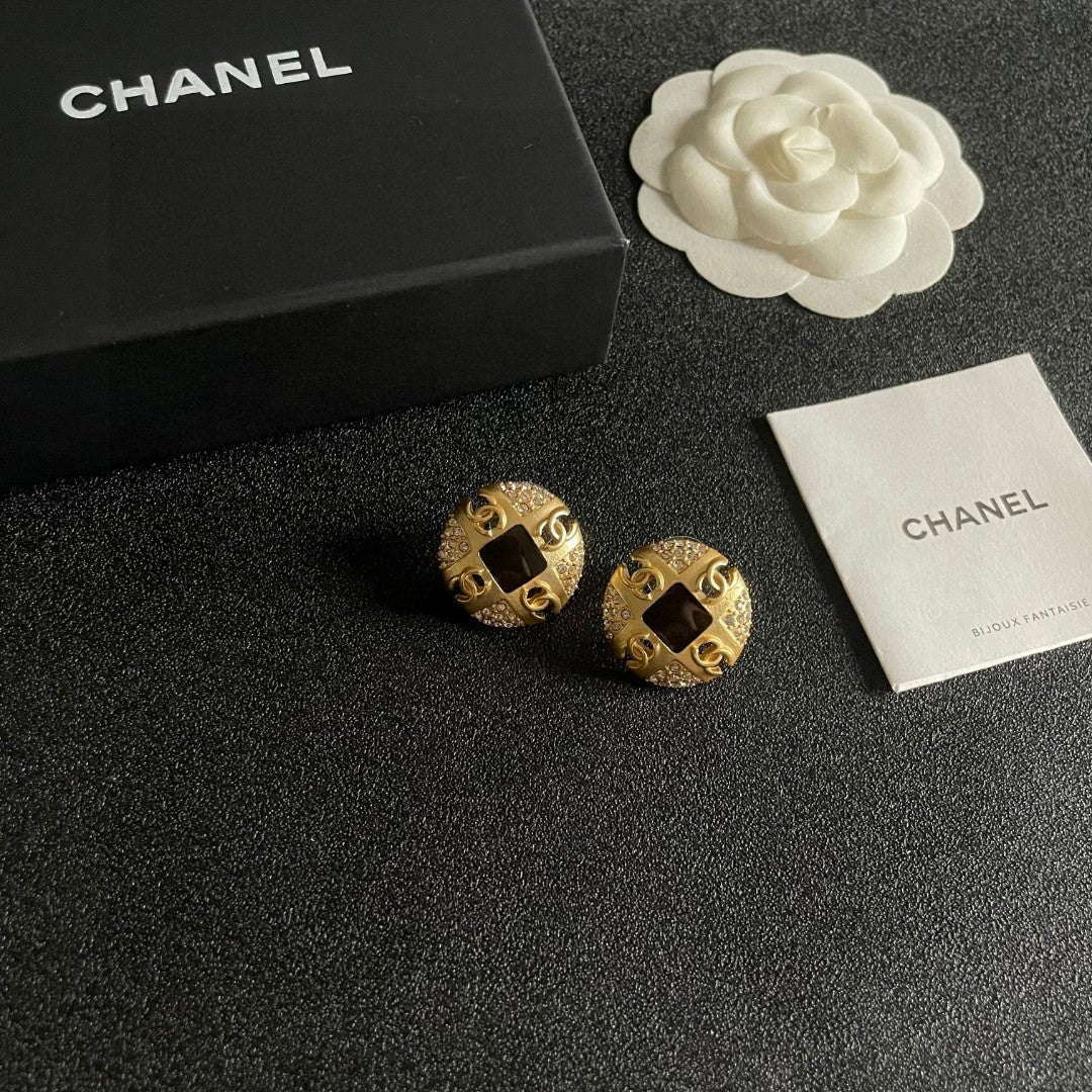 Double-C Emblem Crystal-Accent Stud Earrings – Design 016 styled product view