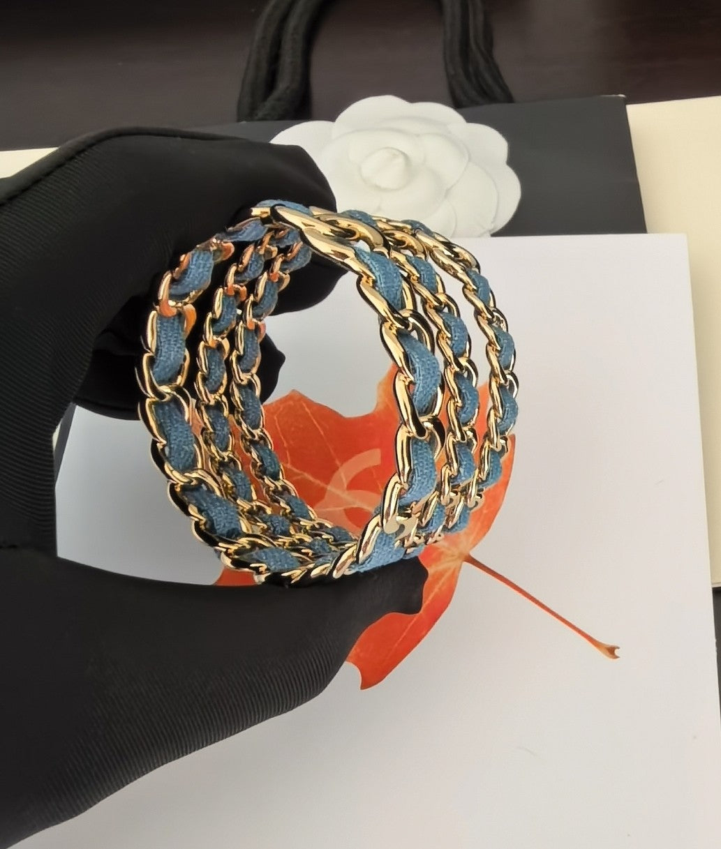 Signature Emblem Bangle in Gold-Tone – Blue Detail main product view