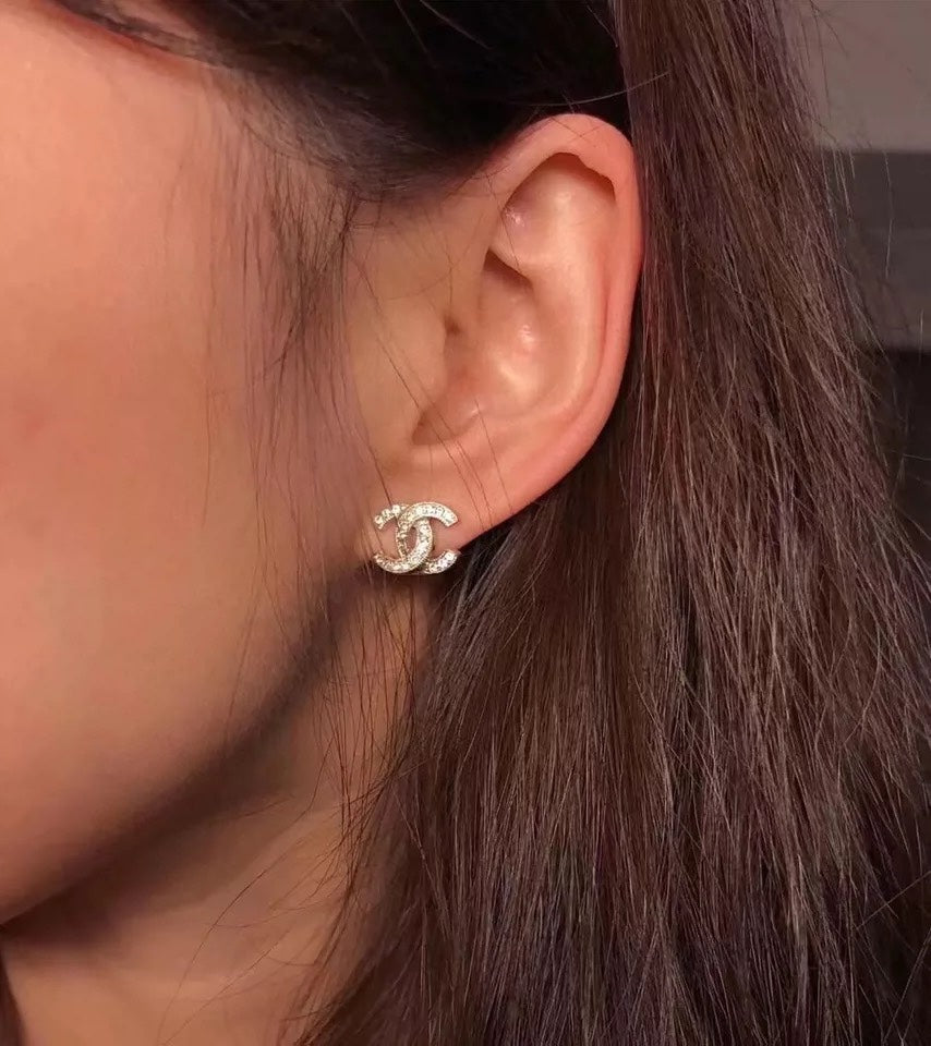 Signature Emblem Stud Earrings in Gold-Tone – Design 032 side detail