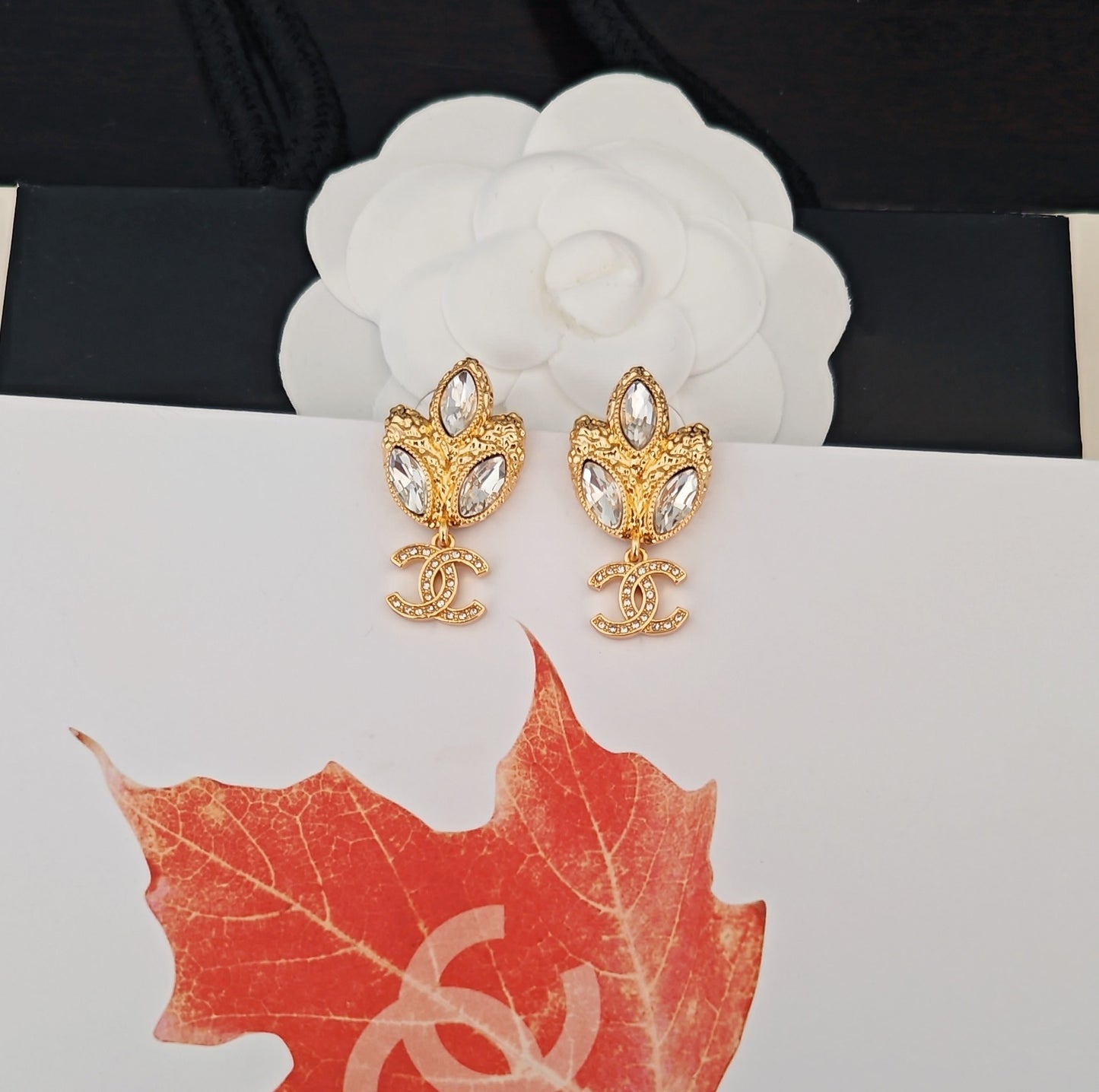 Signature Emblem Crystal-Accent Statement Earrings – Design 008 close-up detail