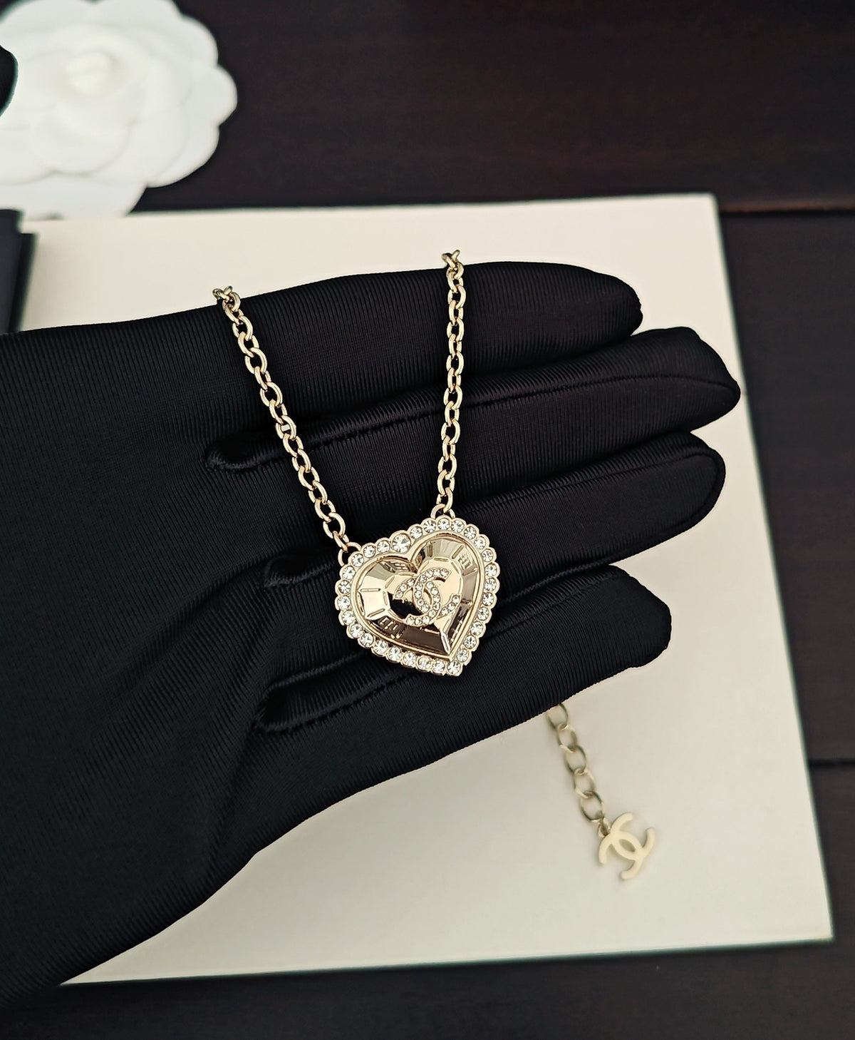 Heart Pendant Necklace in Gold-Tone – Heart Detail – Design 004 main product view