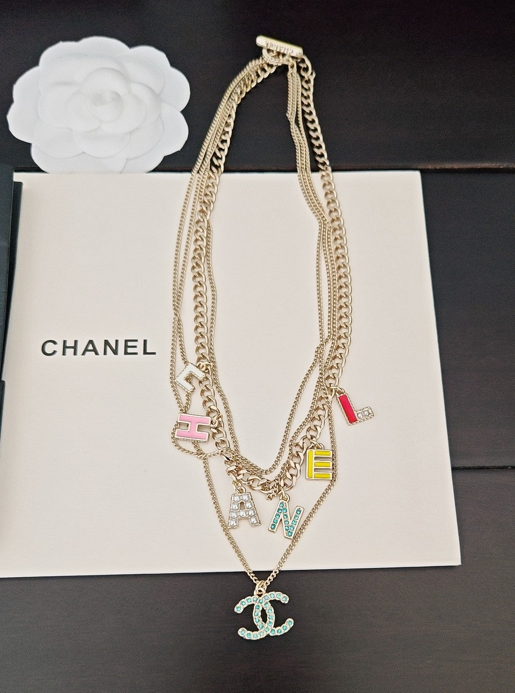 Letter Pendant Necklace in Gold-Tone – Blue Detail – Design 002 detail view