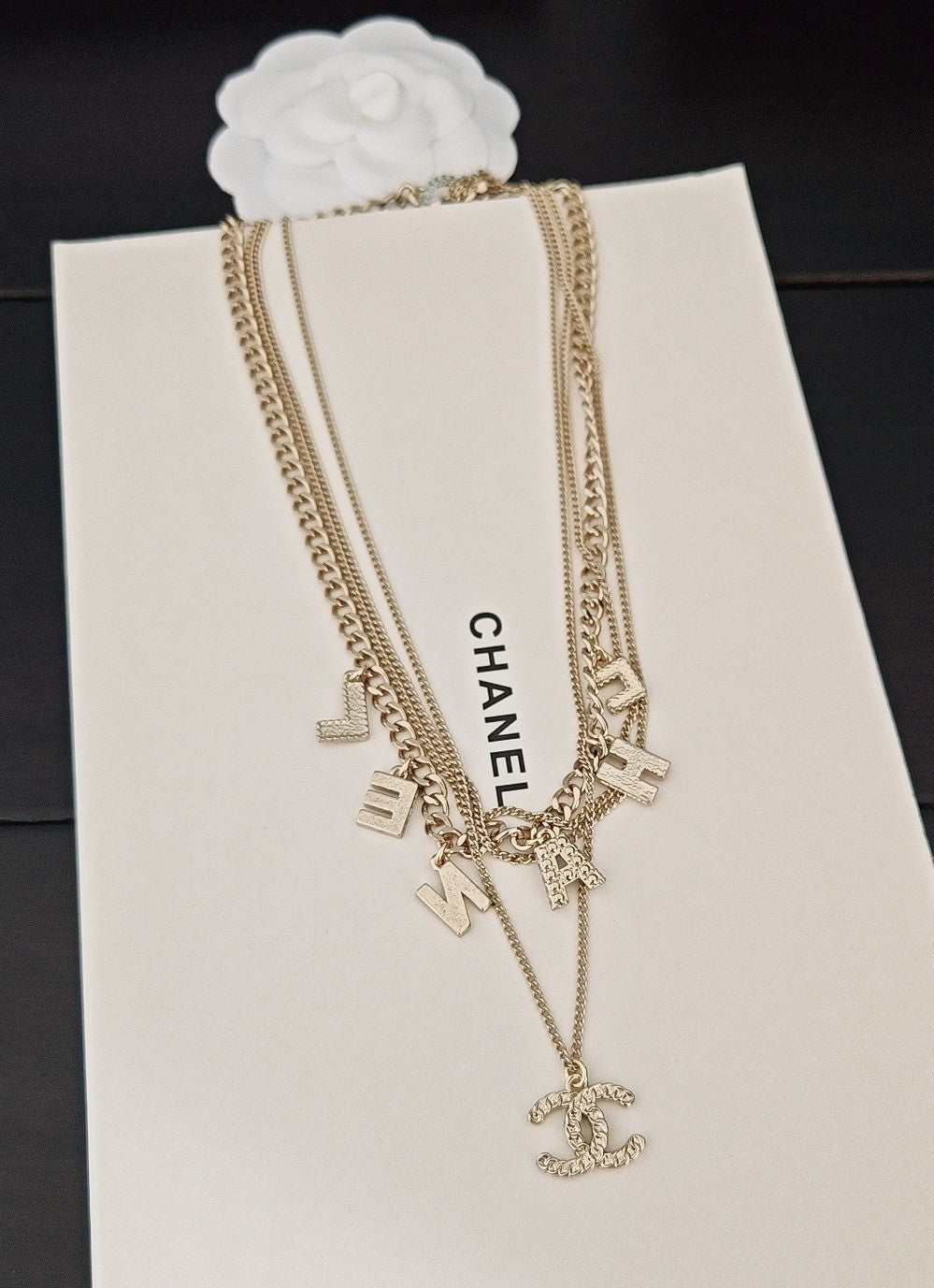 Letter Pendant Necklace in Gold-Tone – Blue Detail – Design 002 front product view