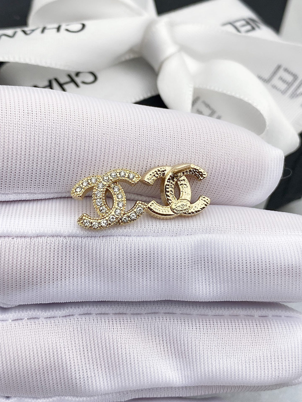 Signature Emblem Stud Earrings in Gold-Tone – Design 057 detail view