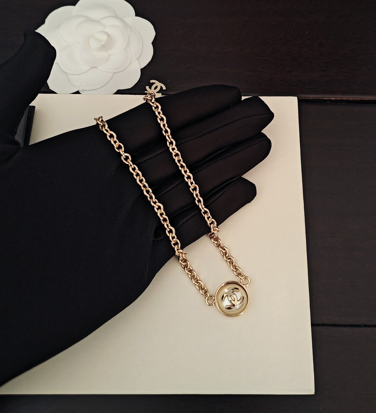 Round Pendant Necklace in Gold-Tone detail view