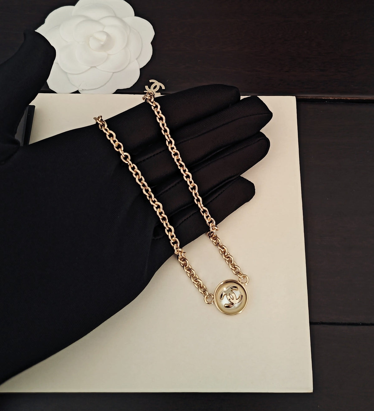 Round Pendant Necklace in Gold-Tone detail view