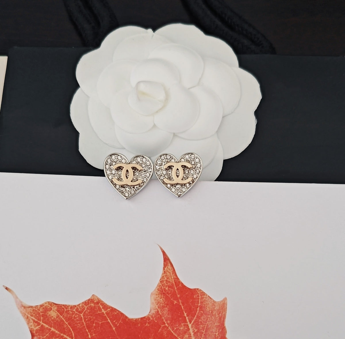 Heart Crystal-Accent Stud Earrings – Heart Detail – Design 003 side detail
