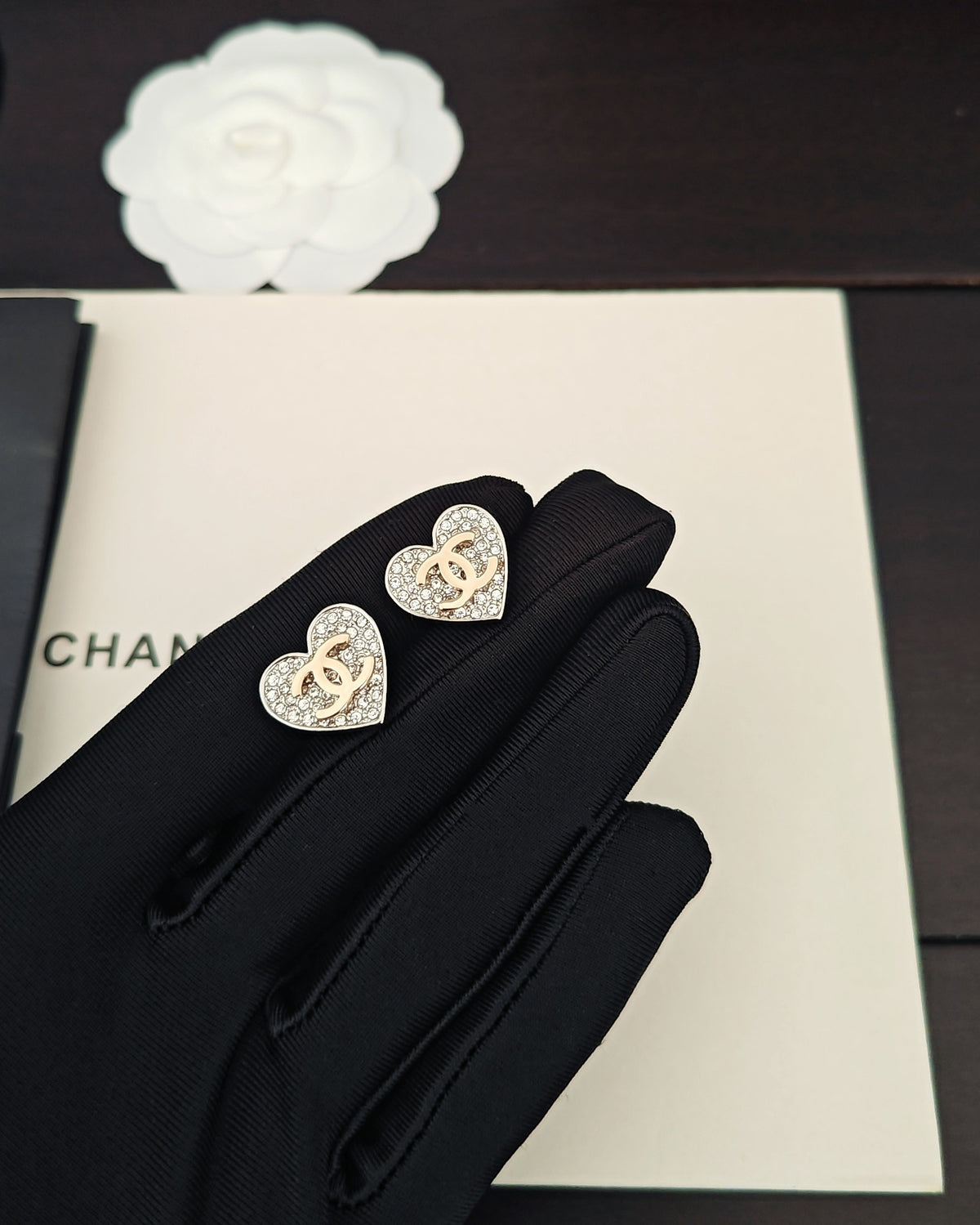Heart Crystal-Accent Stud Earrings – Heart Detail – Design 003 main product view