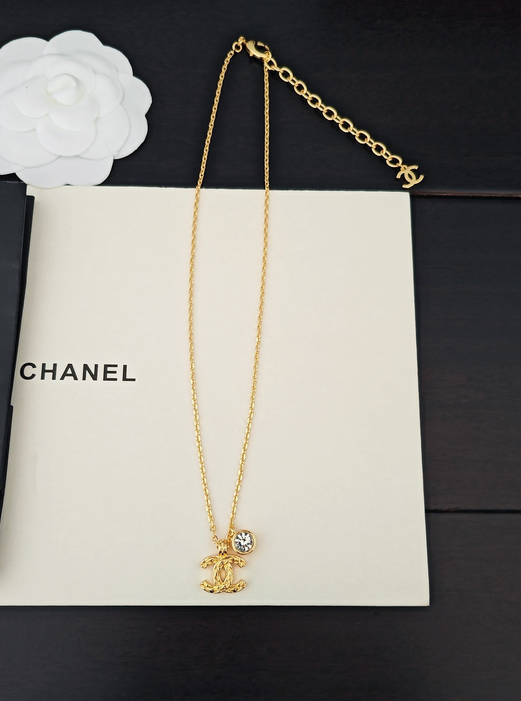 Signature Emblem Crystal-Accent Pendant Necklace – White Detail – Design 003 side detail