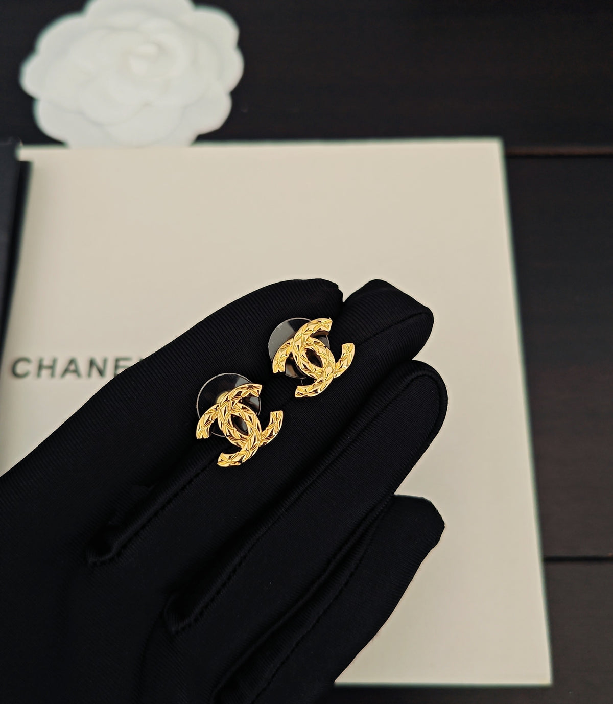 Signature Emblem Stud Earrings in Gold-Tone – Design 075 main product view