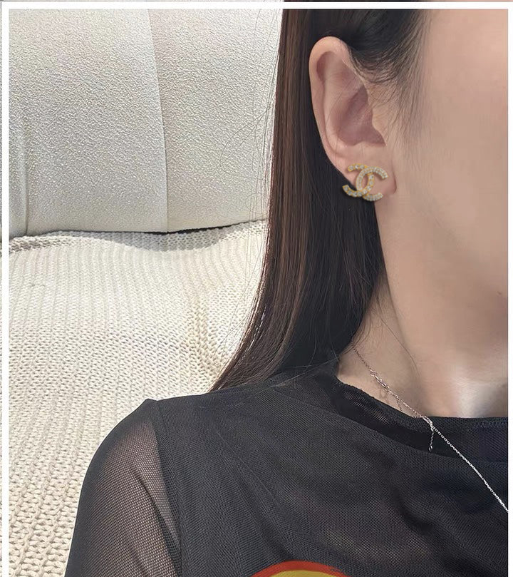 Letter Crystal-Accent Stud Earrings – Design 002 front product view