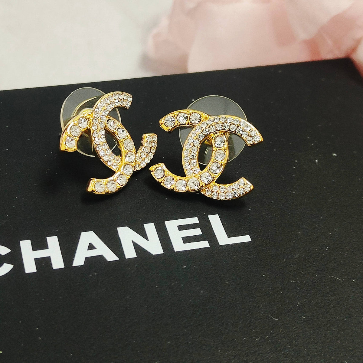 Letter Crystal-Accent Stud Earrings – Design 002 detail view