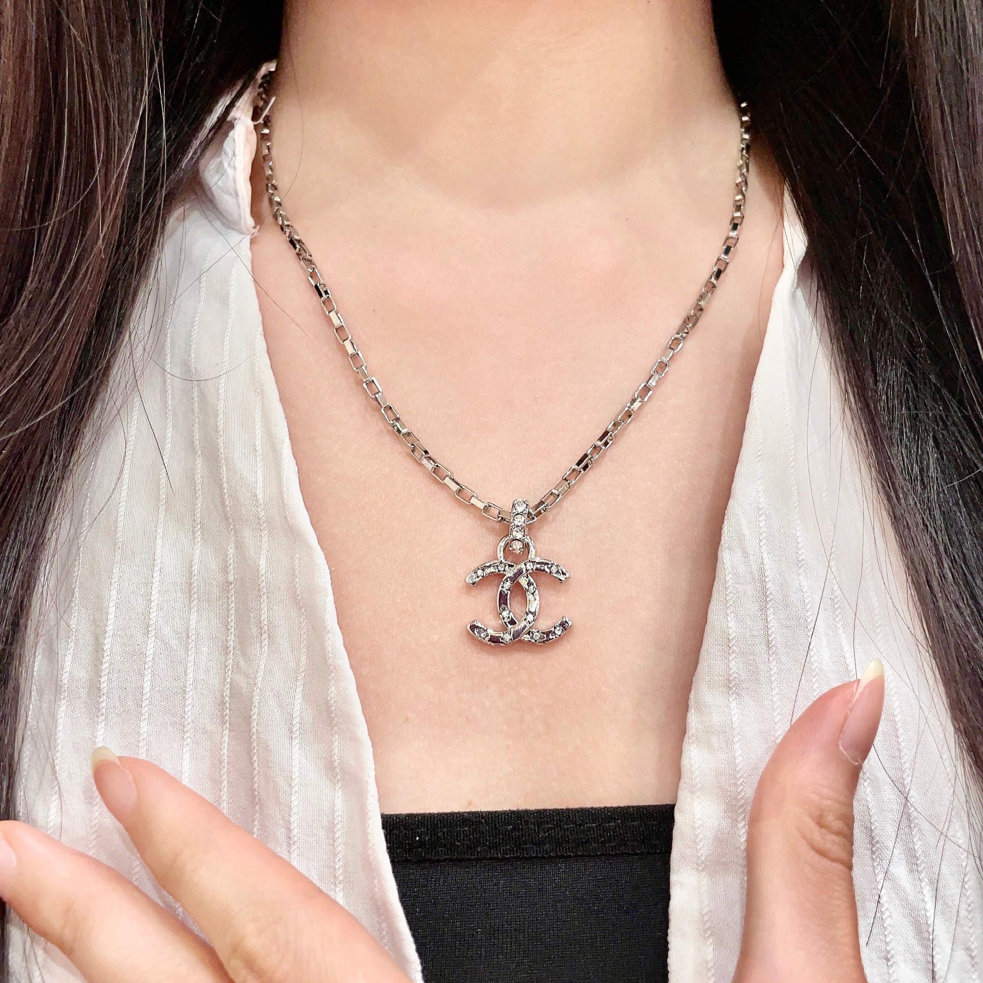 Double-C Emblem Crystal-Accent Pendant Necklace – Design 032 front product view