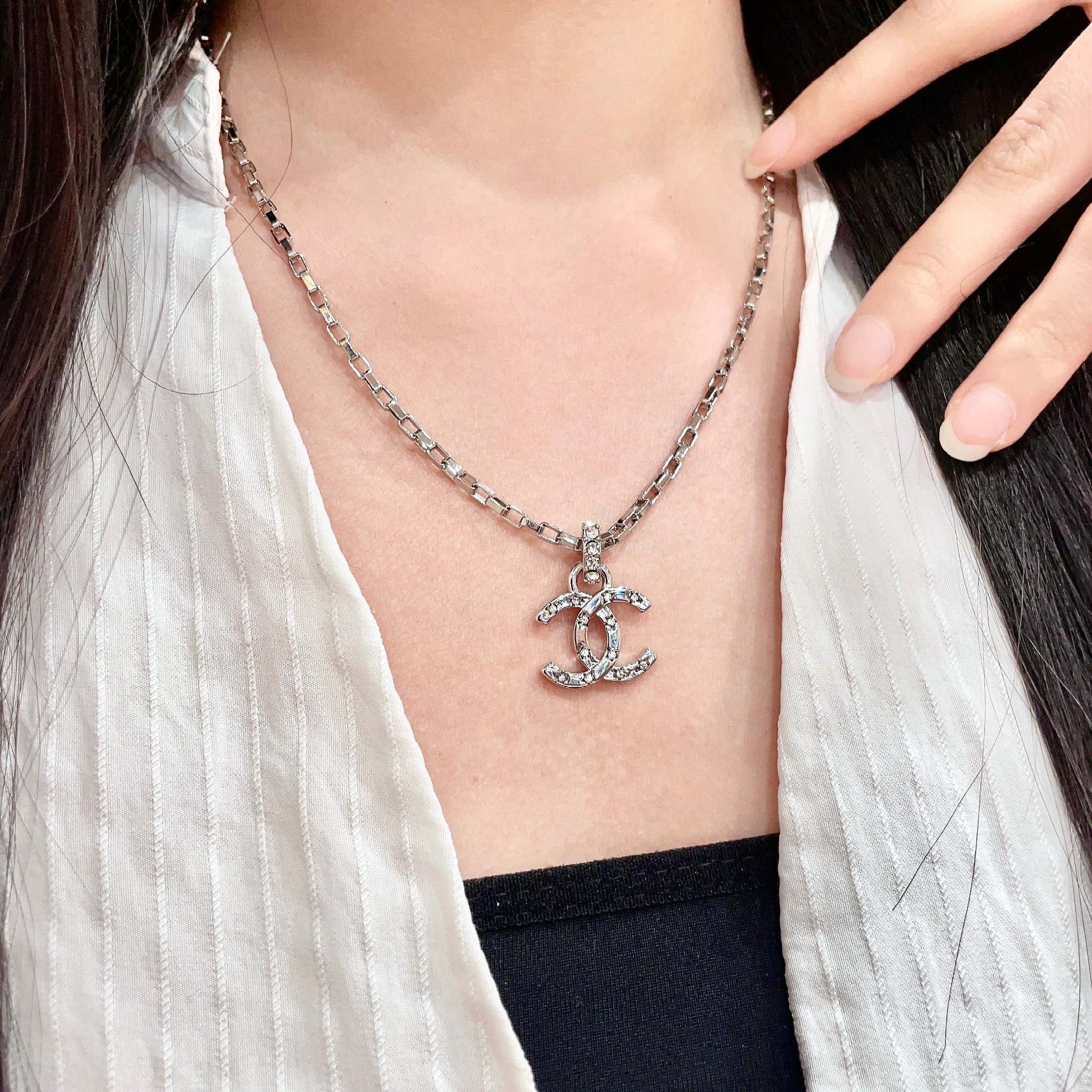 Double-C Emblem Crystal-Accent Pendant Necklace – Design 032 main product view