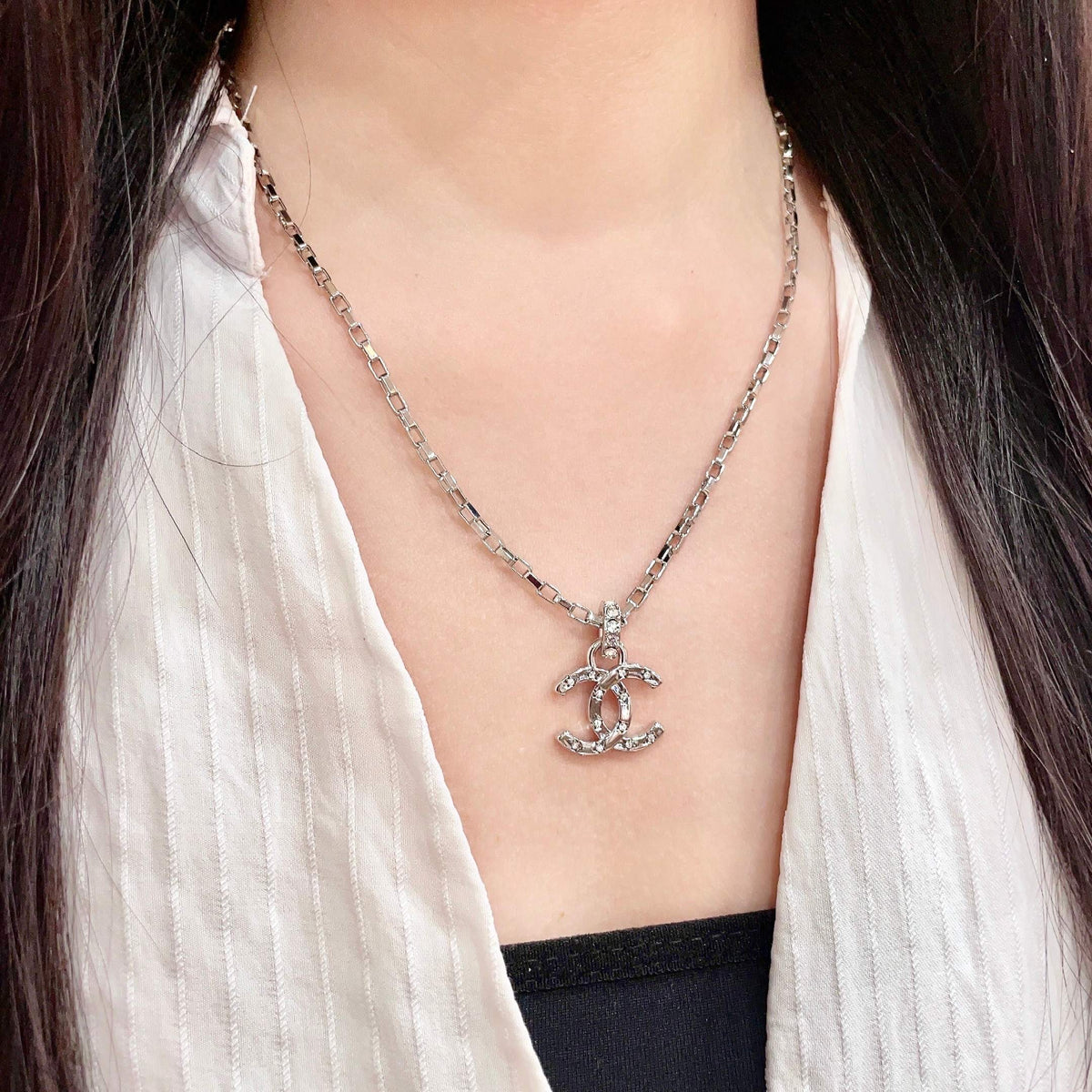 Double-C Emblem Crystal-Accent Pendant Necklace – Design 032 detail view
