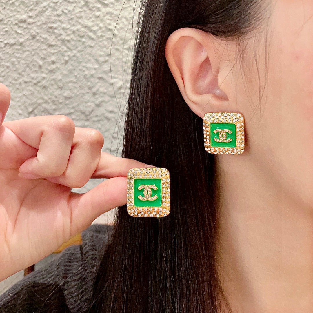 Double-C Emblem Crystal-Accent Stud Earrings – Design 035 main product view