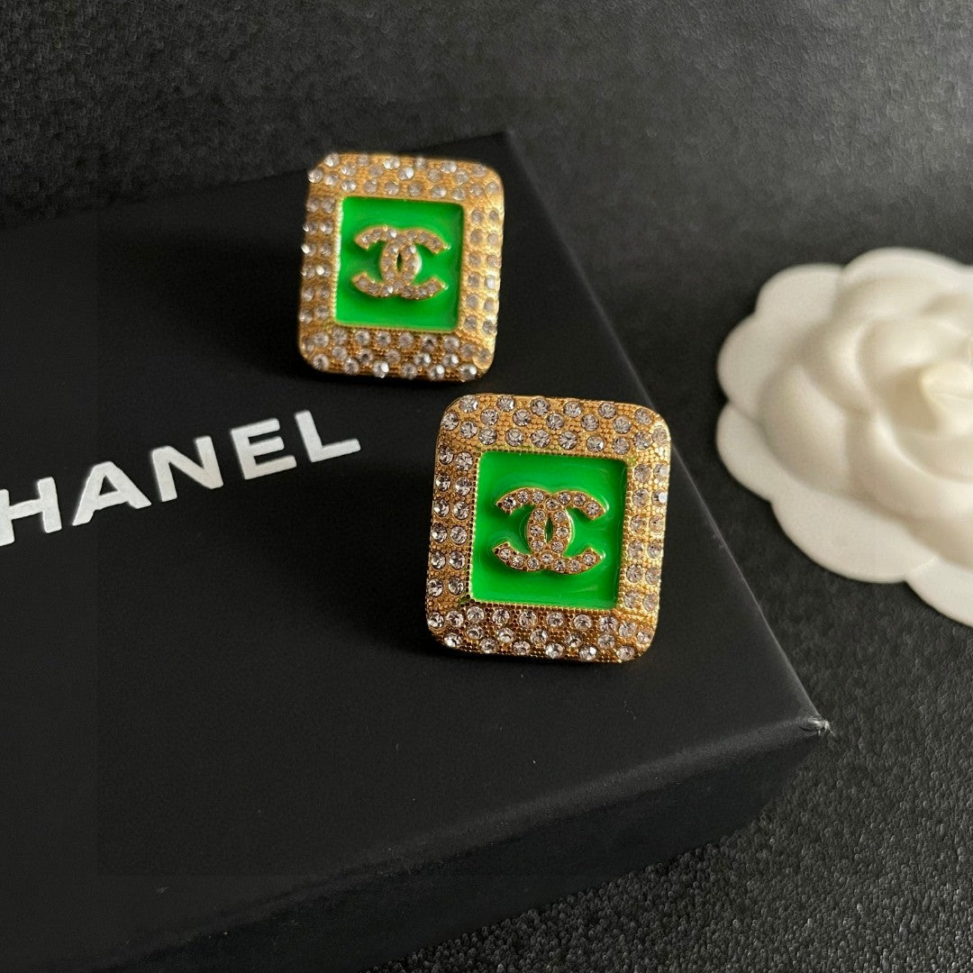 Double-C Emblem Crystal-Accent Stud Earrings – Design 035 styled product view