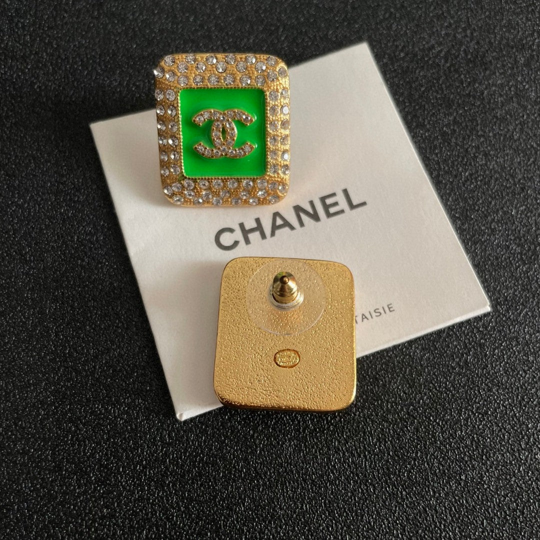 Double-C Emblem Crystal-Accent Stud Earrings – Design 035 main product view