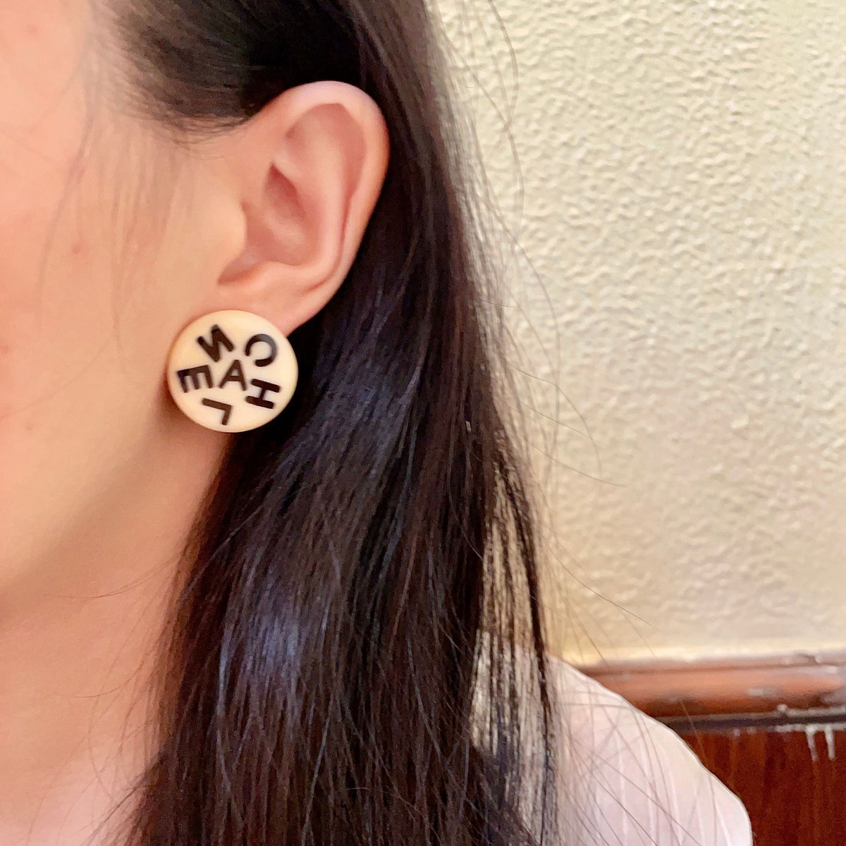 Letter Stud Earrings in Polished Metal-Tone – Design 013 detail view