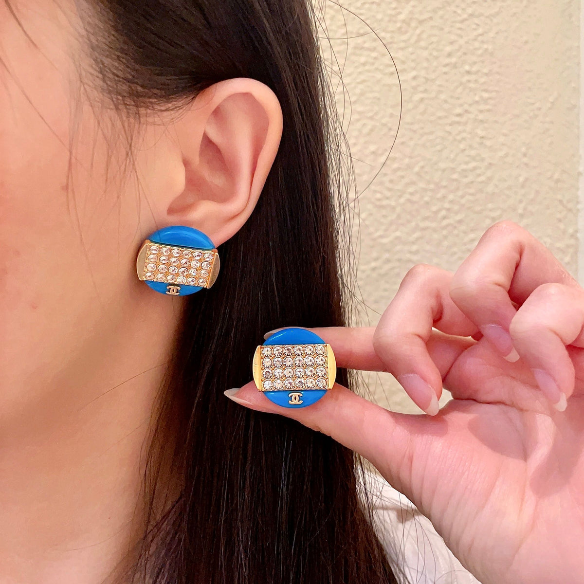 Double-C Emblem Crystal-Accent Stud Earrings – Design 034 main product view