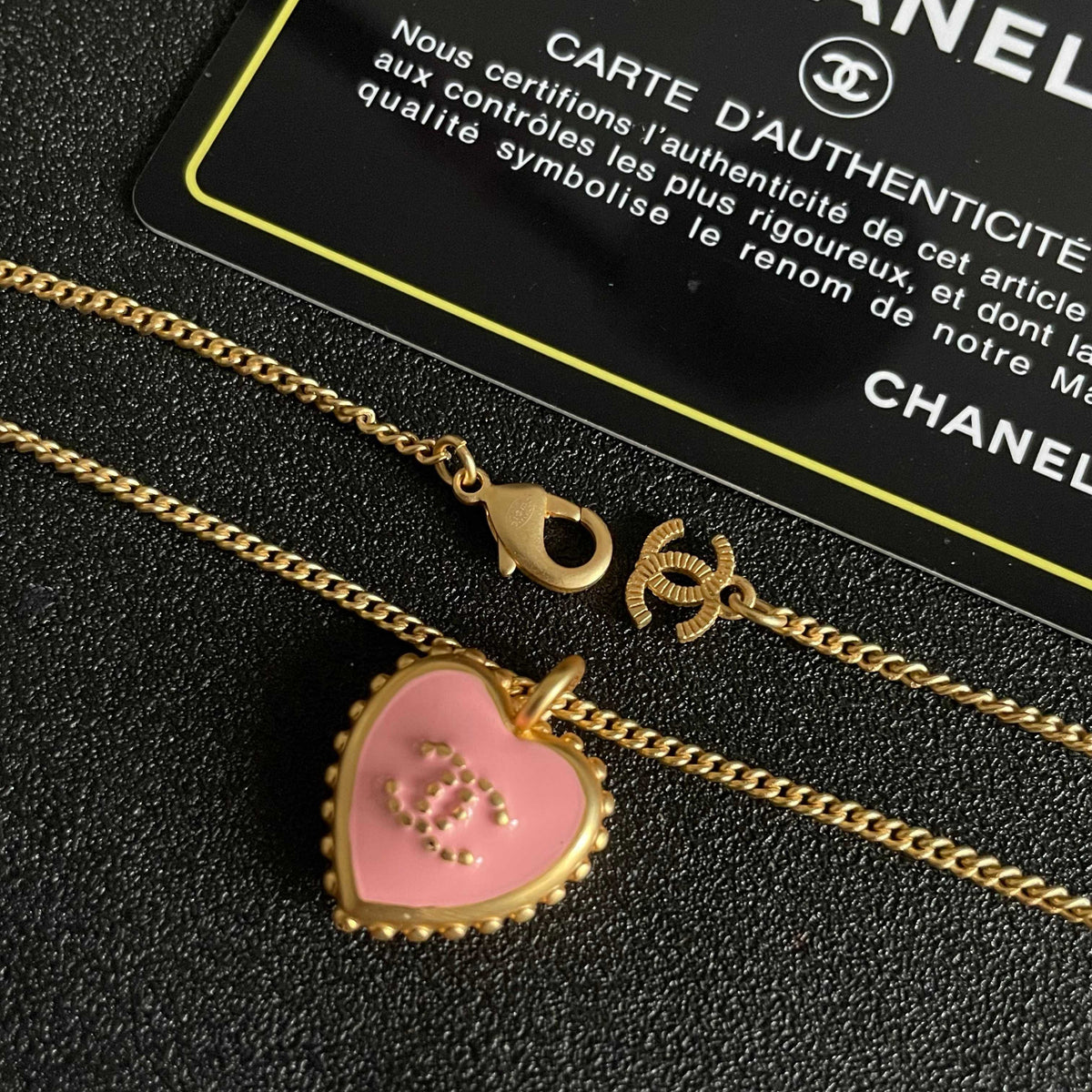 Double-C Emblem Pendant Necklace in Polished Metal-Tone – Heart Detail – Design 004 main product view